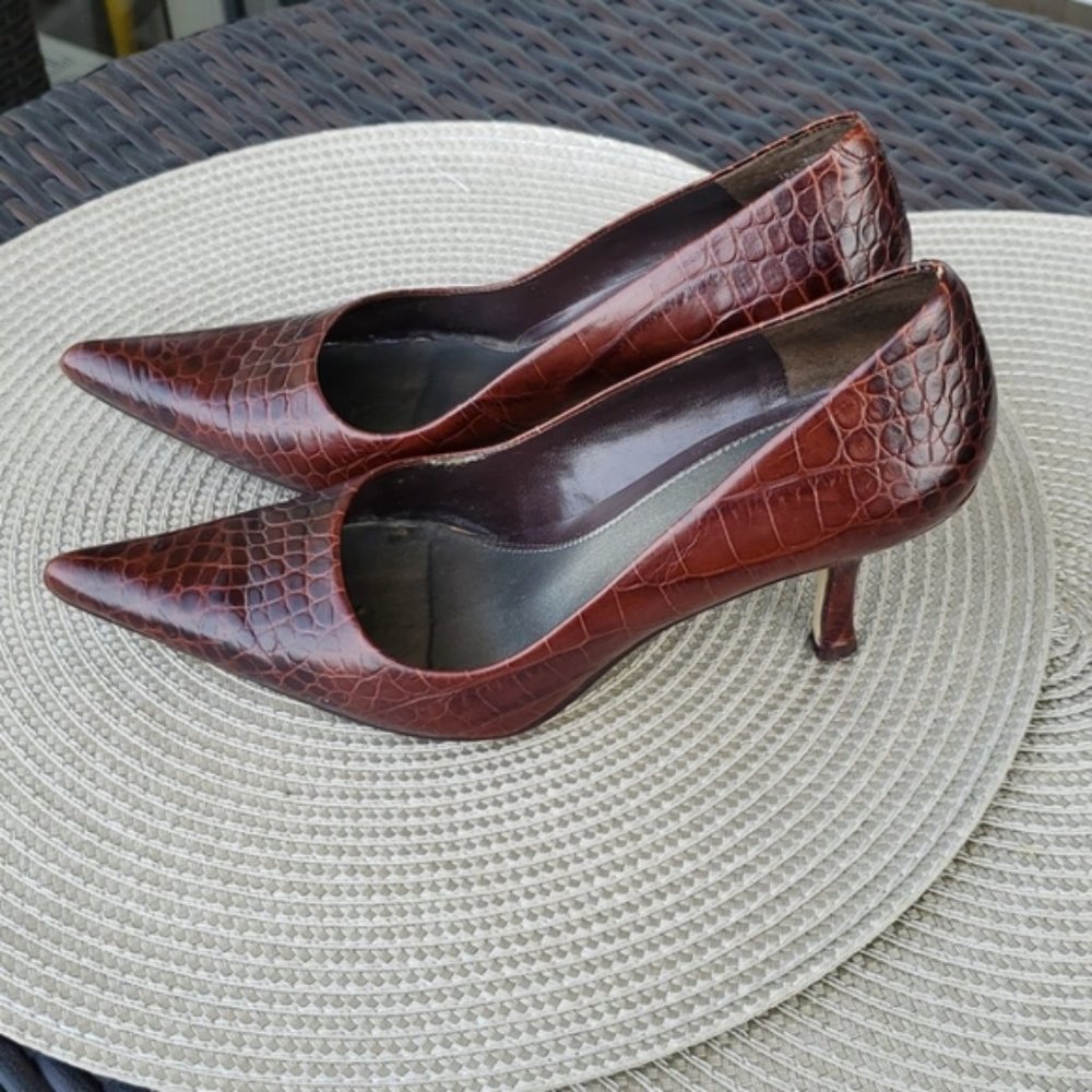 Nine West brown crocodile/snakeskin heels